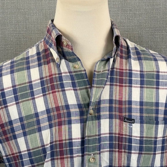 Faconnable Mens Medium Madras Plaid Short Sleeve Button Down Shirt 100% Cotton - Picture 2 of 6